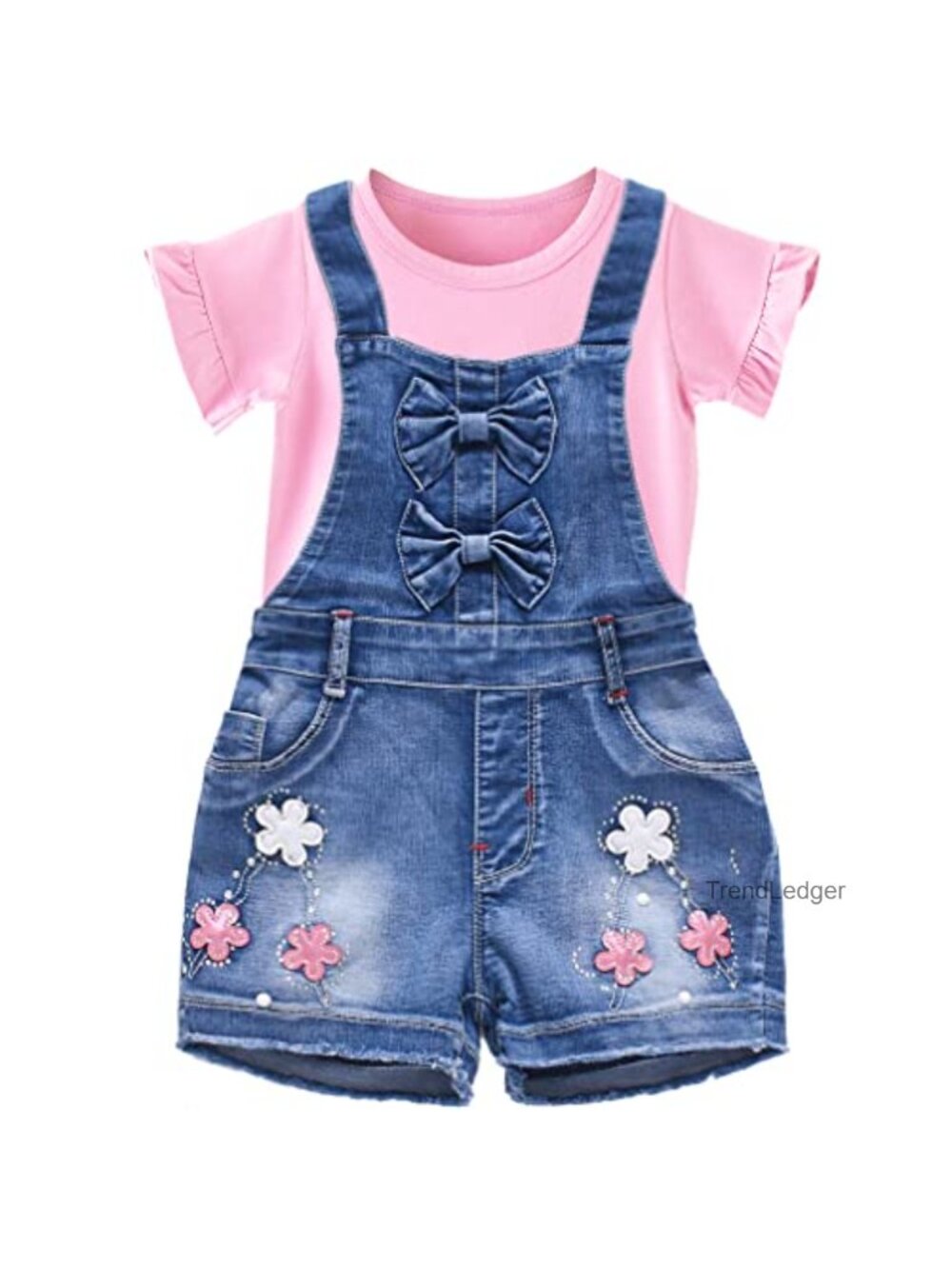 Girls 2pc Cotton T-Shirt & Denim Overall Set Summer Outfit